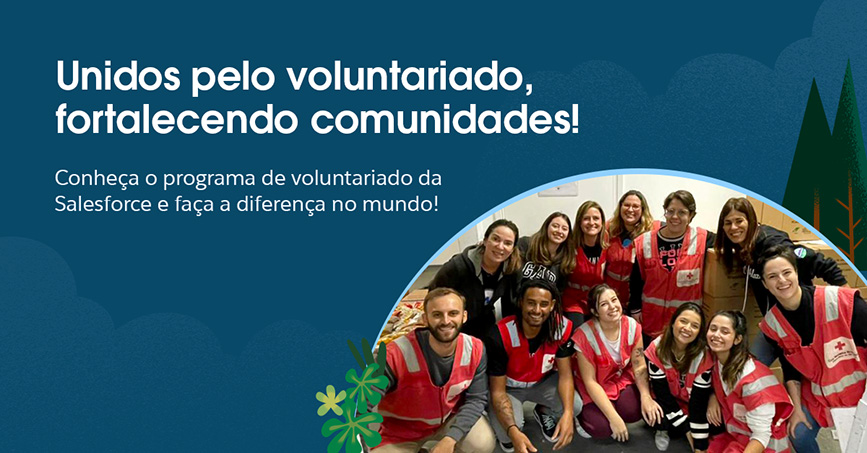 imagem de uma equipe de funcionários voluntários da Salesforce.
