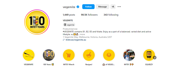 Image of Vegemite's Instagram page