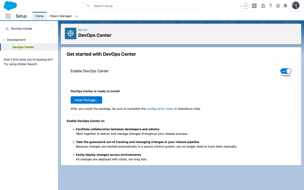 screenshot of DevOps Center 