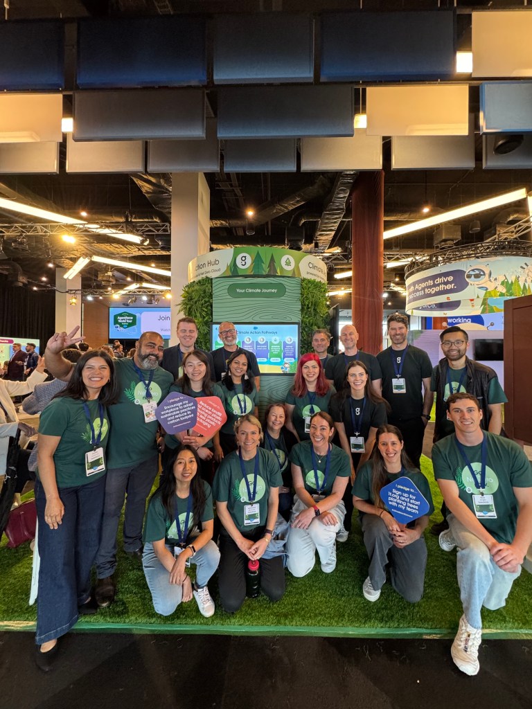 Salesforce sustainability gathering group photo at Agentforce Sydney event. 