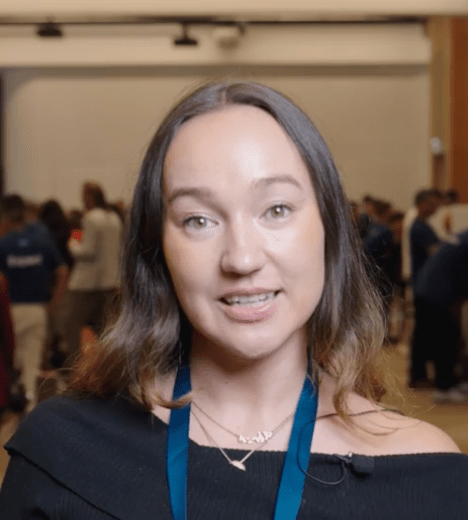 Photo of female attendee completing vox pop at Agentforce Sydney.