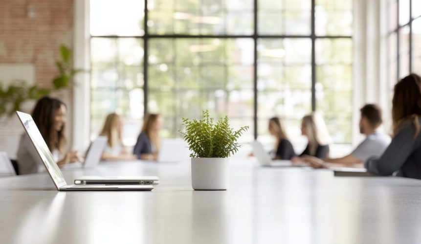 A team around a conference table talking about their about us page