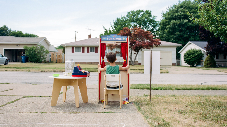 Boy with lemonade stand