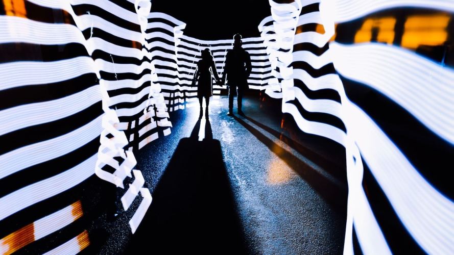 Couple in a futuristic maze