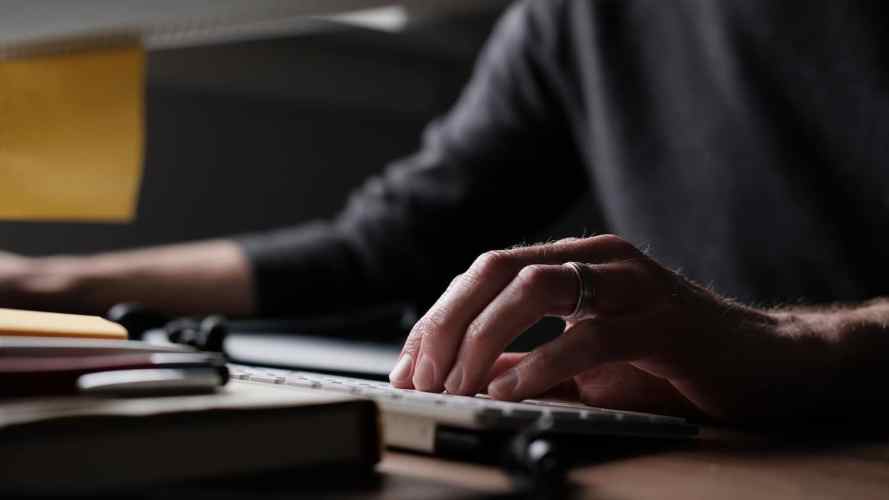 Man working from his home laptop