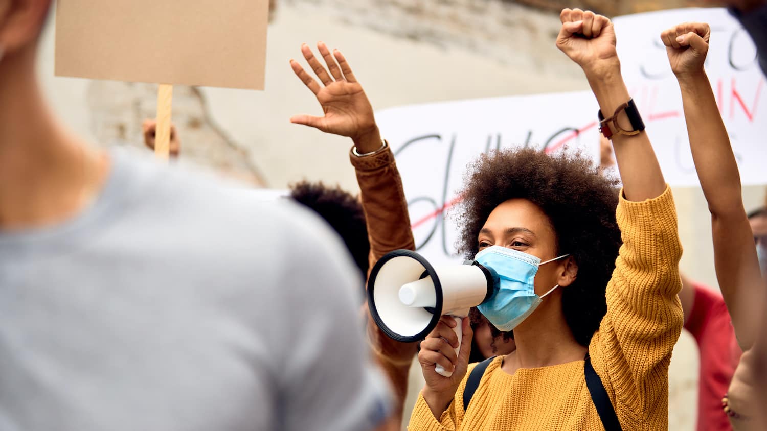 Lady leads a protest