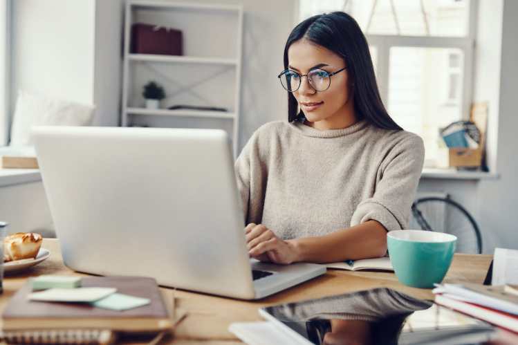 Woman working on laptop