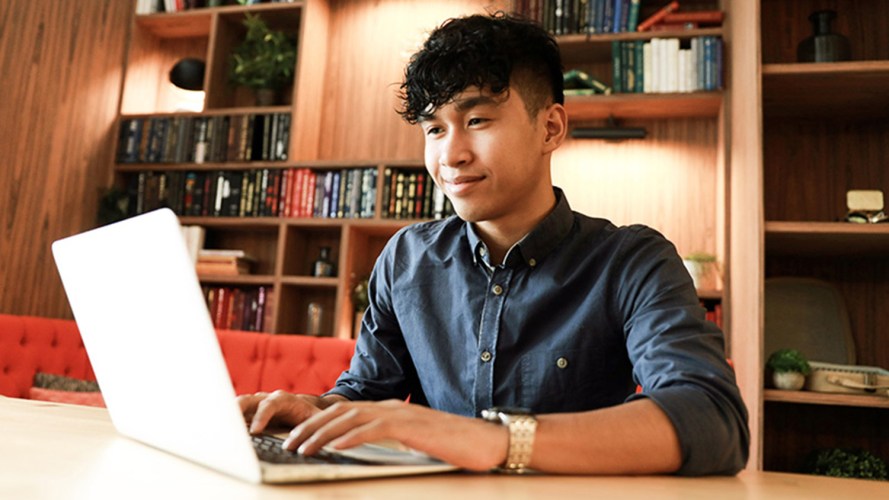 Student working on computer