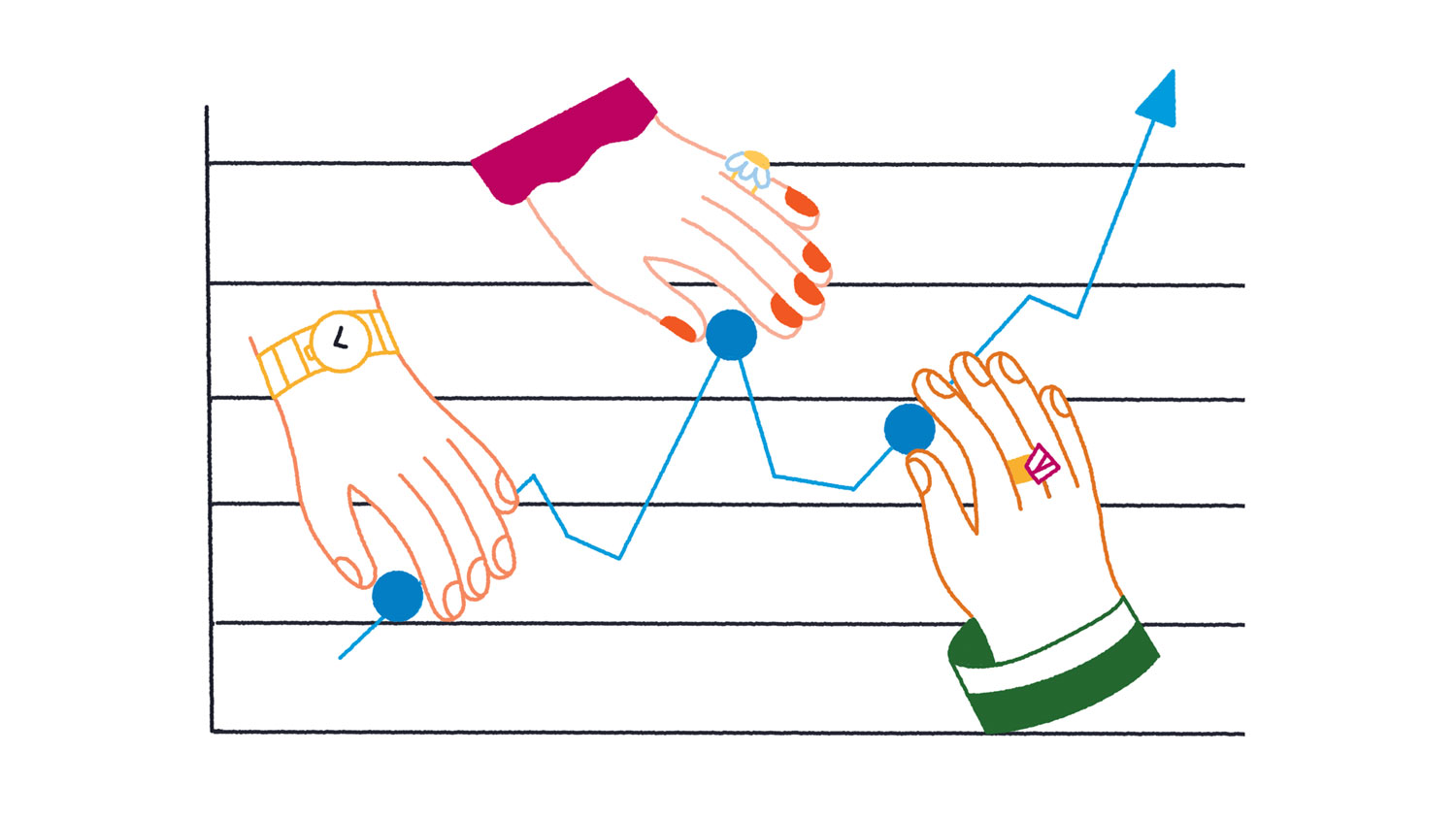 illustration of hands holding data points on a graph