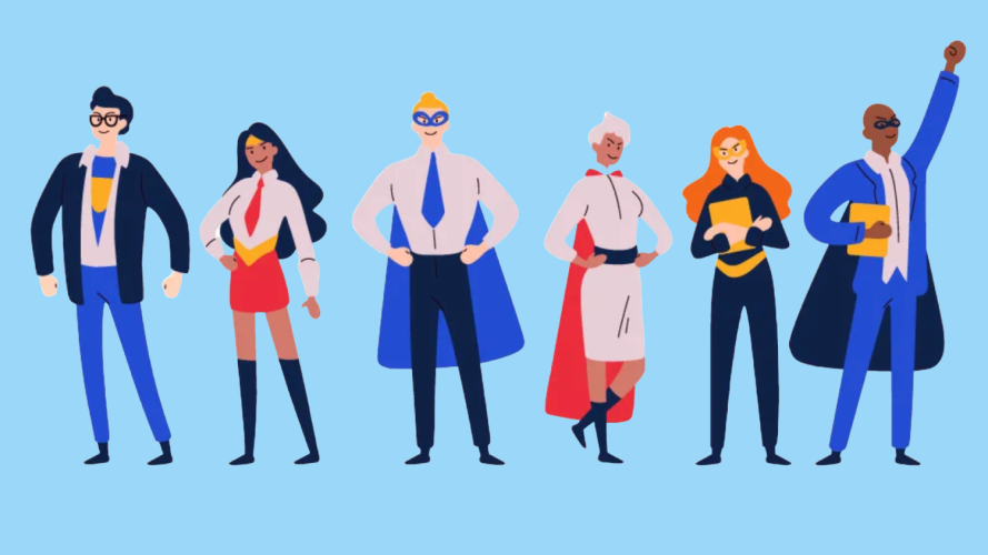 Illustration of group of superheroes / How Salesforce Creates Security Advocates