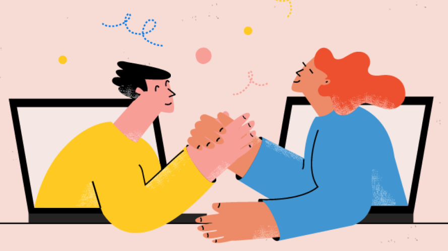 Illustration of two people shaking hands / Establishing a Trust-First Culture for All
