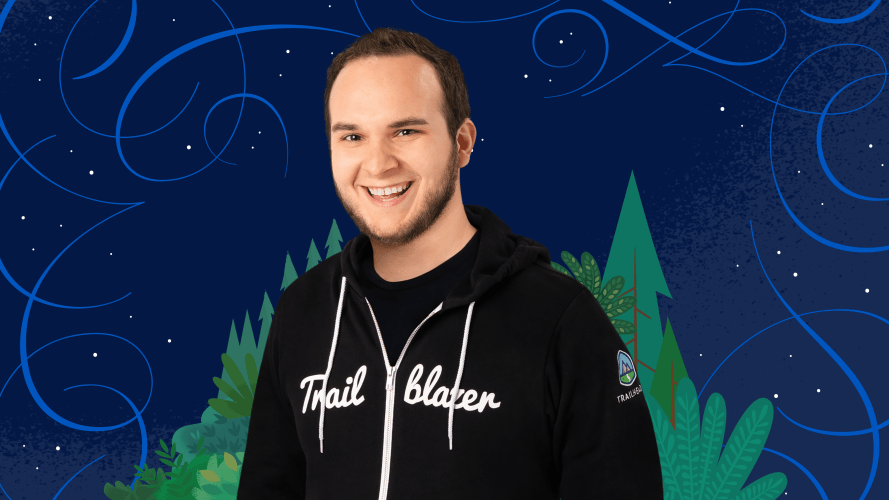 Zachary Banks, wearing a Trailblazer hoodie, discusses how to create a professional hoodie.