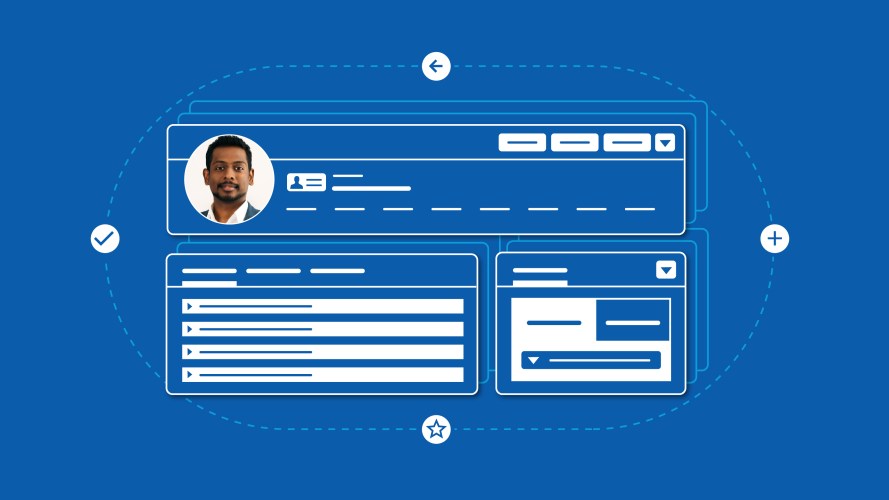 Illustration of a three-column records page with embedded headshot of Trailblazer Prag