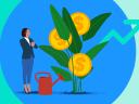 Lead Nurturing: Salesperson with a watering can for a money tree