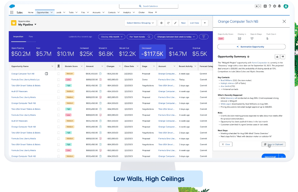 Rows of information showing pipeline data, with a purple bar at the top with at-a-glance summary.