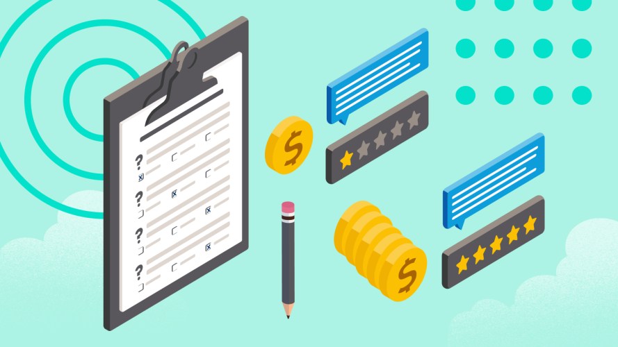 Illustration of a chart, pencil and sales performance review metrics