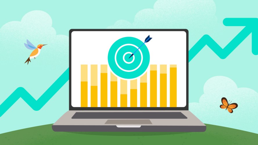 Illustration of an arrow hitting a target on top of a bar chart