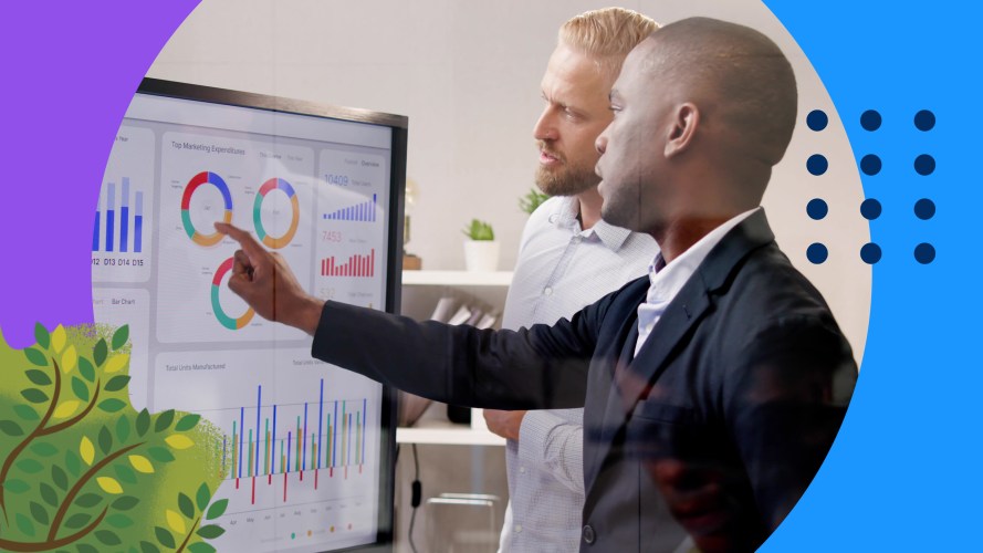 People in front of a screen sales tools.