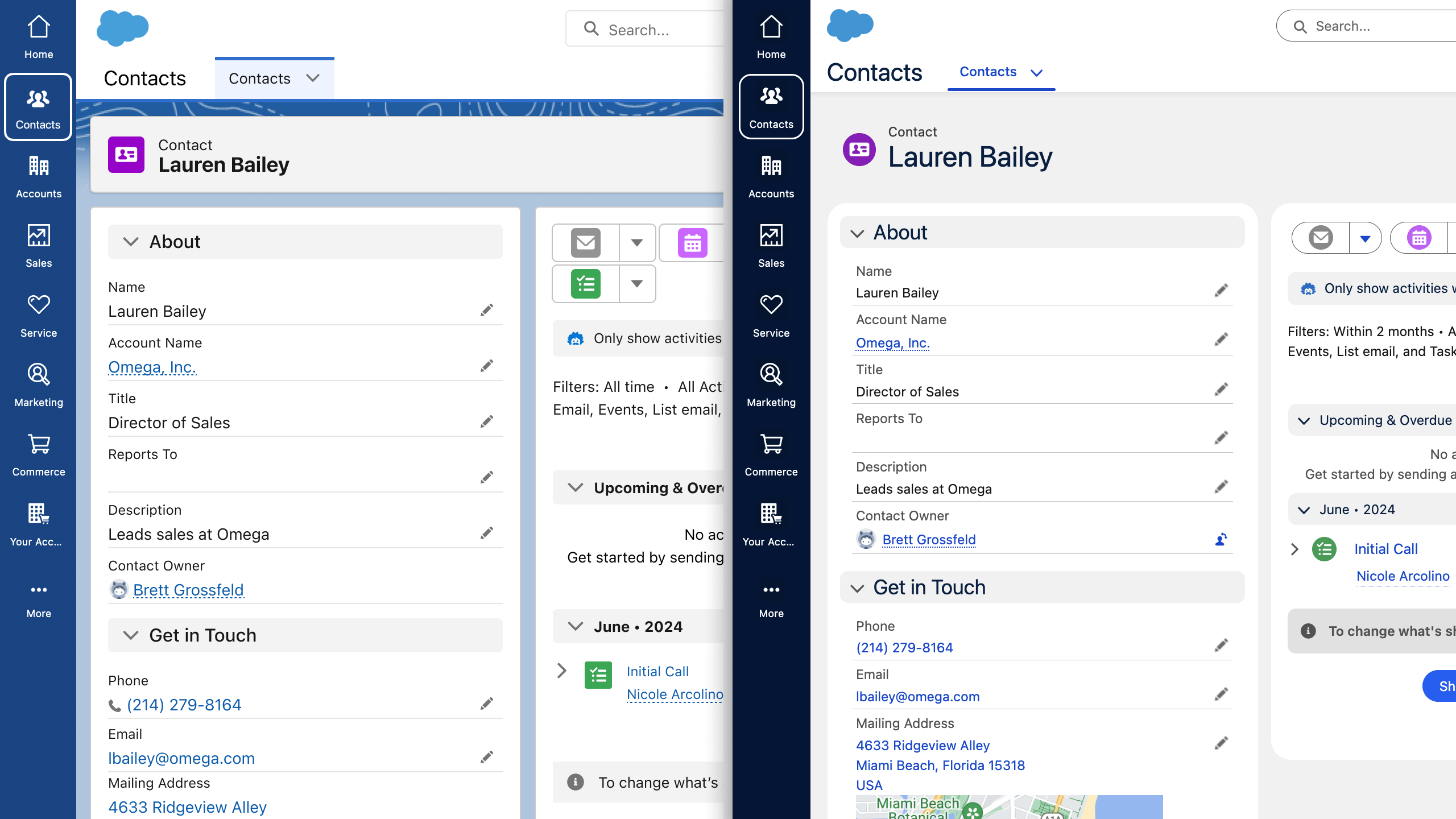Split screen of before and after contact pages. 