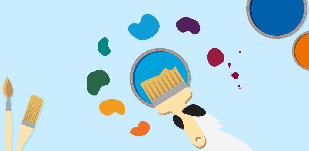 Illustration of a paint brush with color splatters