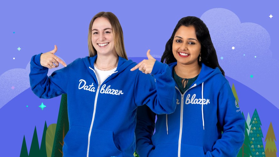 Image of a man and a woman in Datablazer hoodies / Data Cloud strategy