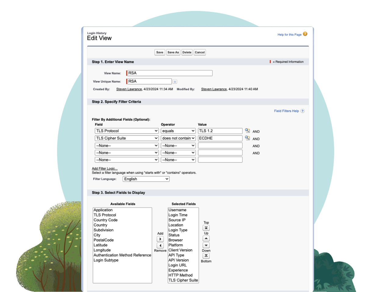 Transport Lay Security settings in Login History view / Salesforce product