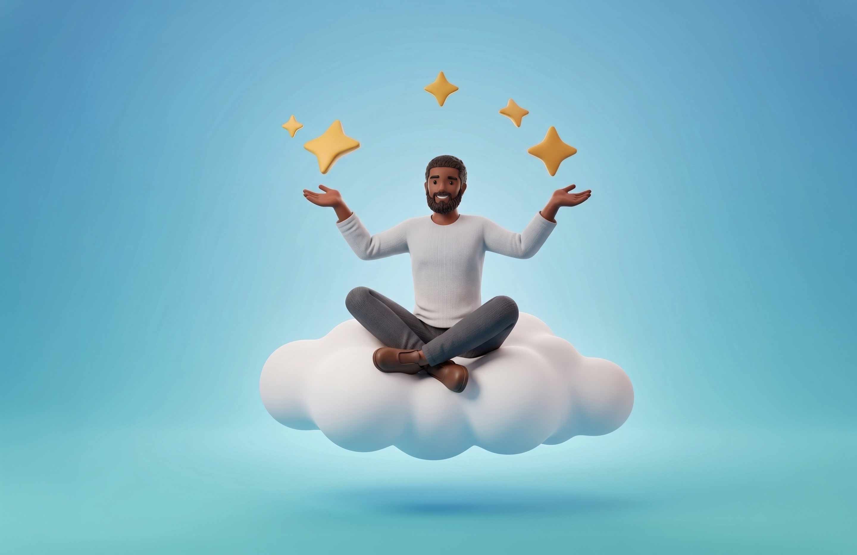 3D illustration of collaboration and success on a blue gradient background