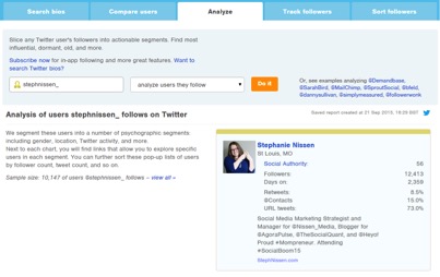 screenshot of followerwronk analysis tab