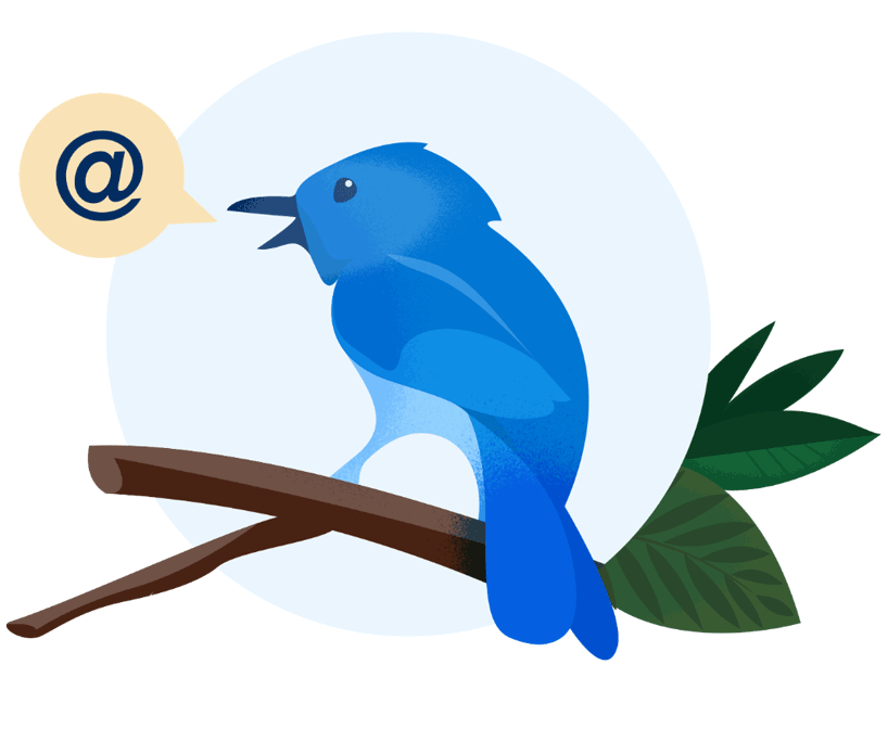 blue bird has speech bubble with an 