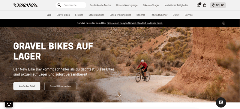 Ein Screenshot des Onlineshops von Canyon