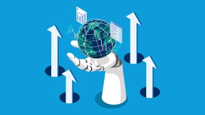 AI-represented hand showcasing upward global trends in data maturity.