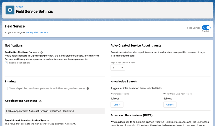 Field Service Settings