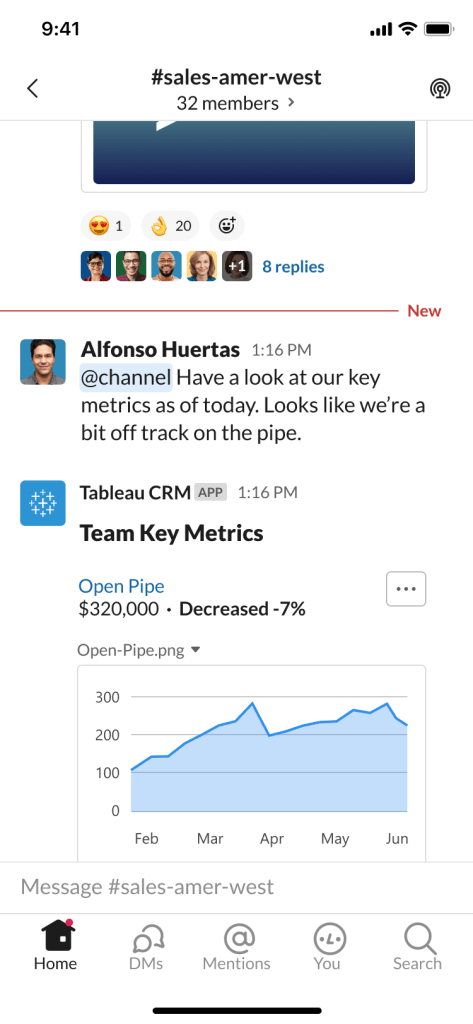 Slack-First Analytics - Tableau on mobile device in Slack channel