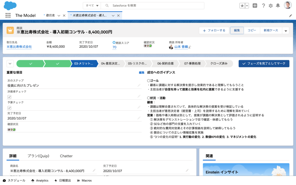 「Sales Cloud（セールスクラウド）」 に特徴的な「商談のフェーズ管理」の画面