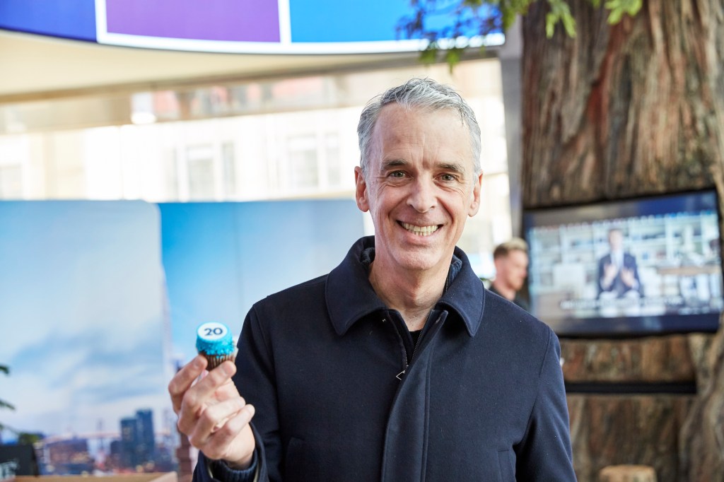 This is an image of Co-founder Parker Harris celebrating Salesforce's 20th anniversary