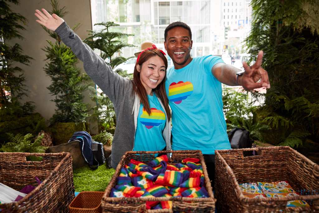 Salesforce employees took part in 2019 Pride with swag created for the celebrations.