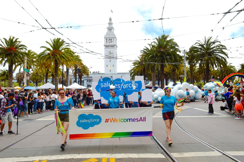 Salesforce employees took part in the San Francisco pride parade.