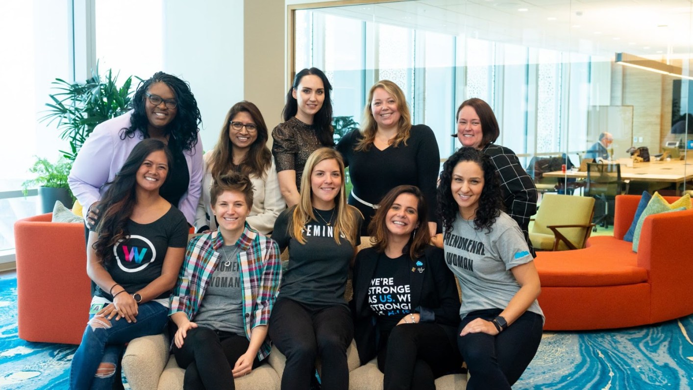 Salesforce Women's Network poses together in office