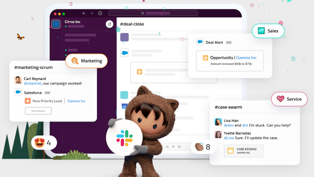 Astro holding Slack logo against Slack interface