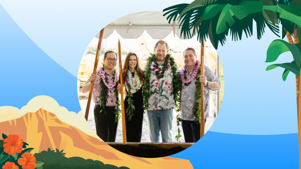 Marc Benioff celebrating Hawaii groundbreaking.