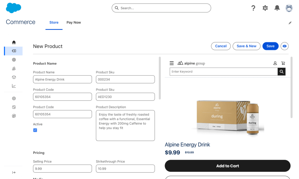 Ecommerce storefronts features centralized merchandising tools to help growing businesses manage products and prices quickly.